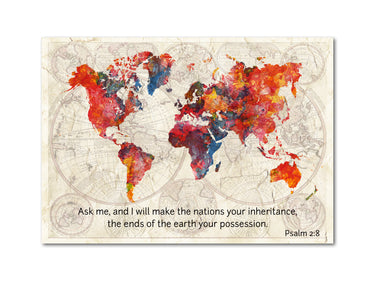 Psalm 2:8 World Map Digital download printable art #1
